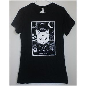 Black cotton t-shirt w/ cat tarot card print - 2XL